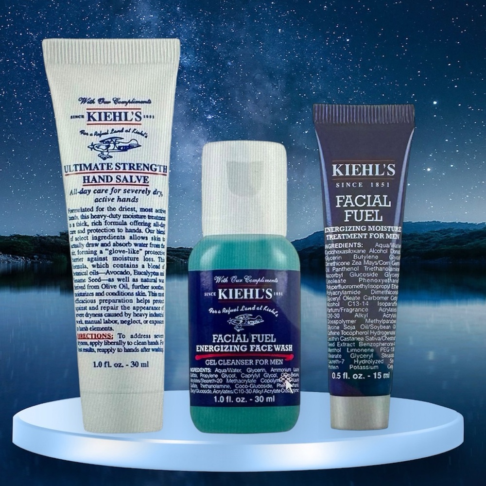 Kiehls Facial Fuel On The Go Men Skincare Trio Set Face Wash Lotion Hand Salve
